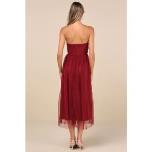 NWT Lulus Perfect Whimsy Burgundy Mesh Strapless Midi Dress Gala Banquet Size L thumbnail 3