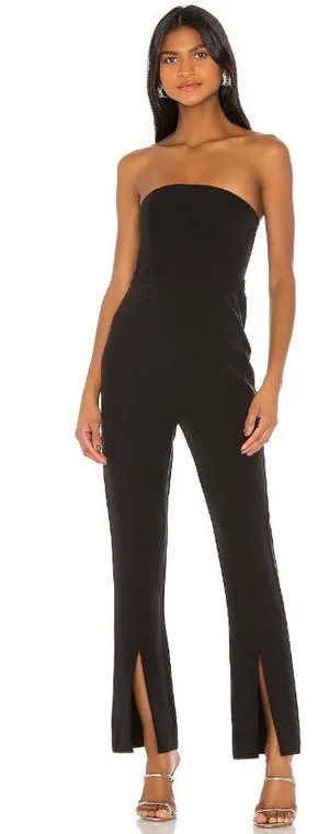 NBD Leena Strapless Black Crepe Jumpsuit Split Hem Straight Leg Cocktail Evening thumbnail 1