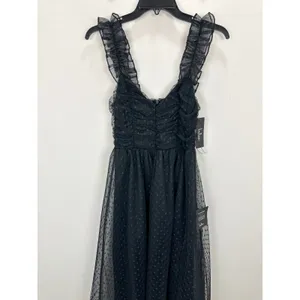 Lulus Forever Celebrated Black Swiss Dot Ruched Tulle Midi Dress Cocktail XS NWT thumbnail 5