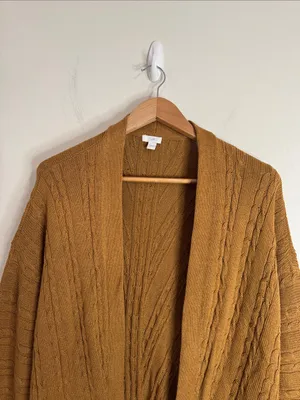 J. Jill Cable-Knit Open-Front Cardigan½ Sleeves Sweater Cotton Blend Mustard L thumbnail 4