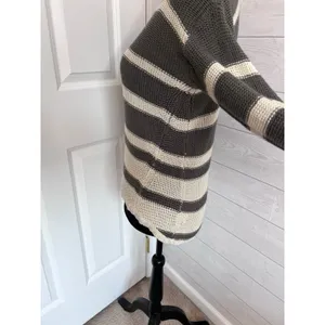 RDI gray white striped open knit V-neck sweater acrylic Size Small thumbnail 5