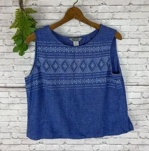 Vintage Stonebridge Linen Blend Geometric Ikat Embroidered Studded Tank thumbnail 1