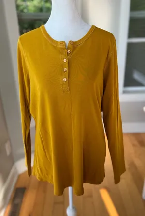 Duluth Trading Co Mustard Yellow Long-Sleeve Henley T Shirt Sz Medium thumbnail 1