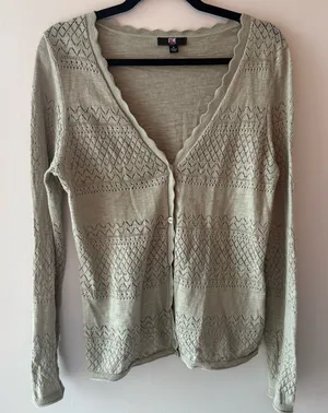 FRYE Green Openwork Button-Front Cardigan Sweater women’s Size Medium thumbnail 1
