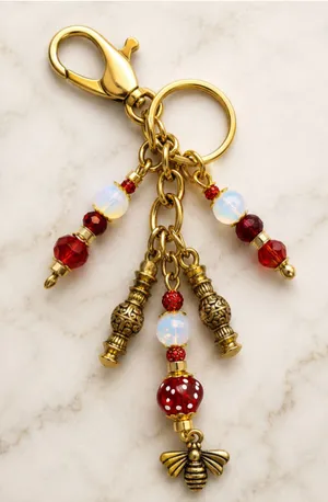 NEW One of a Kind Ruby Bee Handmade Beaded Bag Charm Keychain (#35) thumbnail 1