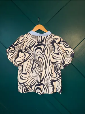 THML Cream and Black Printed Puff-Sleeve Top with Light Blue & Orange Trim thumbnail 3