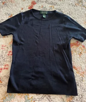 Lauren Ralph Lauren 100% Silk Short Sleeve Knit Top Black Old Money Small thumbnail 1