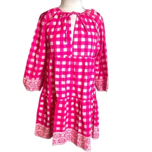 NWT TUCKERNUCK SZ‎ Block Print By Hand Priya Dress Hot Pink Gingham Sz S thumbnail 10