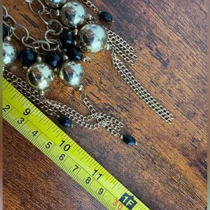 Gold-Tone Black Beaded Fringe Bib Statement Necklace – Chunky Chain thumbnail 7