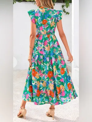Pretty Garden Floral Cap Sleeve V neck flowy Midi Dress Size XXL new with tags thumbnail 2
