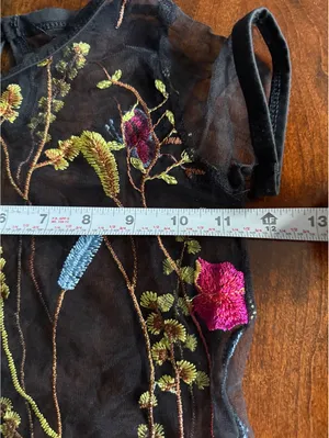 Black Sheer Mesh Top with Colorful Floral Embroidery thumbnail 6