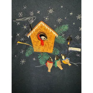 VTG Top Stitch 90s Blue Snow Birdhouse Sweatshirt Large Double Collar USA Made thumbnail 4