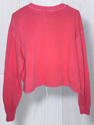 BILLABONG Coral Pink Cropped Crewneck Sweatshirt | Palm Embroidery Hem Drawstrin thumbnail 4