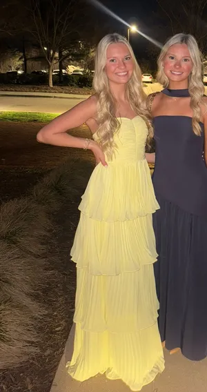 Amazon Yellow Long Ruffle Dress XS corset, and has padding thumbnail 1