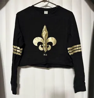 NOLA New Orleans Saint black/gold sweatshirt style long sleeve crop top thumbnail 1