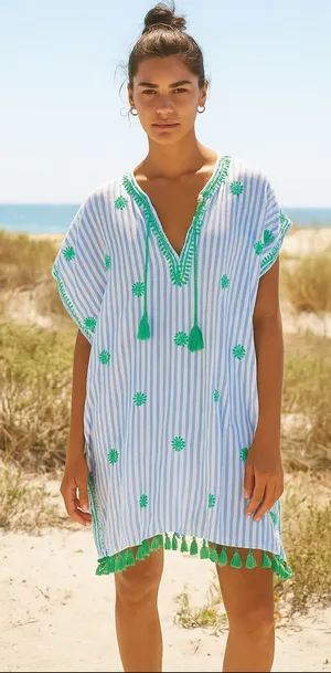 J.CREW Embroidered Beach Tunic In Stripe L2790 Vacation Floral Size S thumbnail 1