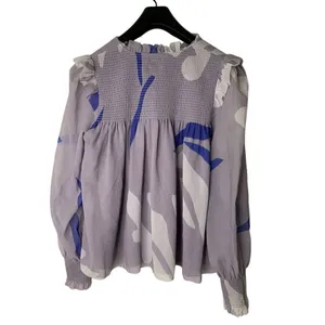Aritzia Wilfred Castello Blouse Lavender Abstract Print Tie Neck Top Small NEW thumbnail 3