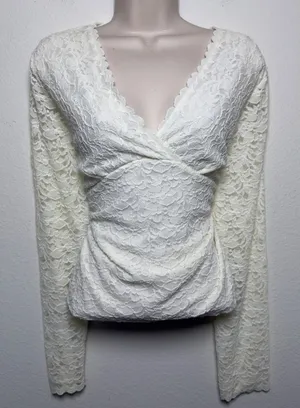 VTG 90s Women Coquette‎ Babydoll Lace Top XL Ivory Fairy Whimsical Balletcore thumbnail 1