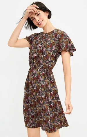 Loft Paradise Pintucked Side Tie Dress Women Medium Green Pink NWT Tropical Boho thumbnail 1