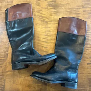 FRYE | Black Leather‎ Brown Top Tall Boots 6.5 Pull On Woman’s thumbnail 1