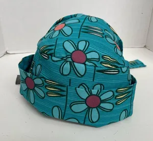 Harmony Scrub Hat Floral Lightweight Elastic Band Retro Boho Cotton Green USA thumbnail 2