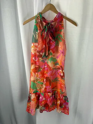 1. State pink, orange and green leaf halter‎ mini dress Size Medium NWT thumbnail 4