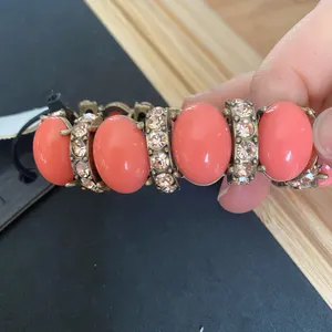 NWT J crew coral stone bracelet with rhinestone spacers thumbnail 5