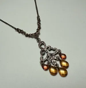 1928 Collection Rhinestone Pendant Copper Tone Necklace Orange / Amber Shades thumbnail 10