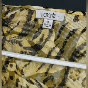 Cache Vintage 1980s Gold Cheetah Print Silk Dolman‎ Blouse Cinched Waist Women S thumbnail 11