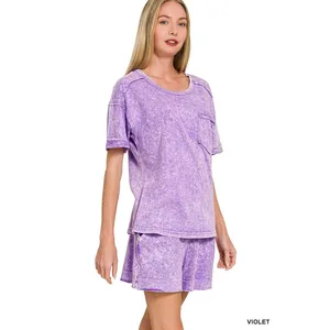 Zenana Halo Snow Washed Exposed Seam Top & Shorts Set - Violet - Small‎ thumbnail 2