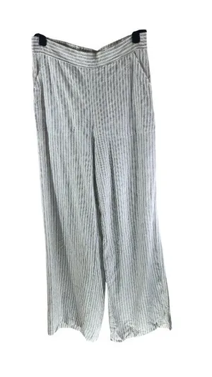 Max Studio Womens Striped Wide-Leg Pants Size L Linen Blend Elastic Waist thumbnail 1