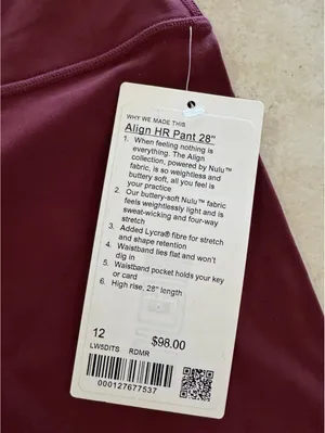 Lululemon Align High Rise 28” Red Merlot Size 12 NWT thumbnail 5