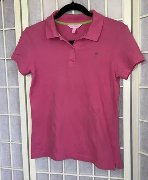Lilly Pulitzer Preppy School Uniform Pink Pima Cotton Golf Polo‎ Shirt Small thumbnail 1