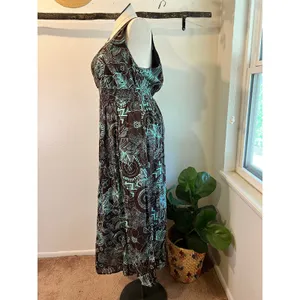 Vasna Desire Cotton Y2K Brown Teal Turquoise Maxi Tank Dress Size 1X thumbnail 3