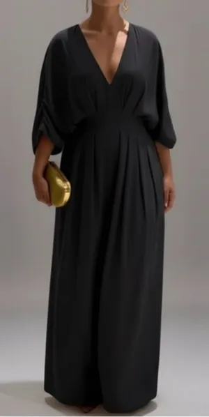 CHICME Elegant Black V-Neck Wide-Leg Jumpsuit with tie back thumbnail 1