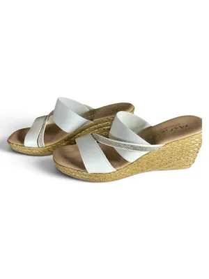Mariella Made in Italy White Rhinestone Wedge Slide Sandals Size 8 thumbnail 2