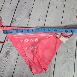 Aerie Embroidered Tie Cheekier Bikini Bottom in Strawberry M‎ NWT thumbnail 7