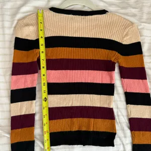 Cute Multicolor Striped Colorful Round Neck Slim Fit Sweater Size Medium thumbnail 7