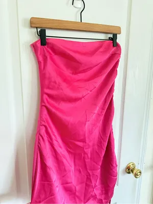 MESHKI Katia Strapless Pink Ruched Mini Dress thumbnail 3