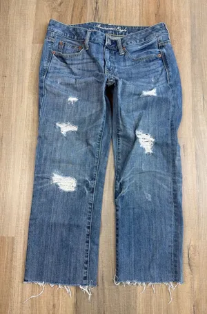 American Eagle Boy Fit Jeans Womens 4 Regular Blue Distressed Low Rise Y2K 2010 thumbnail 1