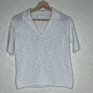 Velvet‎ Torie Linen Cotton Polo Knit Top Moon White Women Medium thumbnail 2
