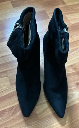 Neiman Marcus Black Suede Ankle Boots Kitten Heel in size 7 thumbnail 1