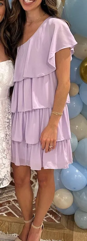 Purple One Shoulder Ruffle Dress thumbnail 1