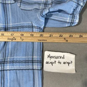 LOFT Peasant Top Size Medium Blue Plaid Crinkle Country Boho Cowgirl Western thumbnail 9