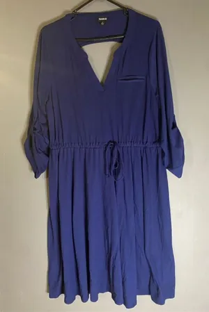 Torrid Blue Knit Dress Elastic Waist Keyhole Back Roll Tab Sleeve 1X thumbnail 1