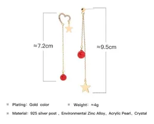 Crystal Heart Star Tassels Stud Drop Dangle Earring Gold thumbnail 4