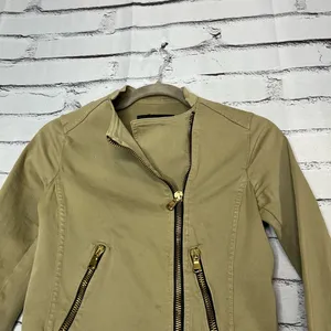 Zara BASIC Tan Cargo Utility Jacket XS Full Zip Asymmetrical Y2K Streetwear thumbnail 6