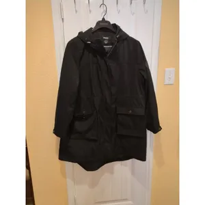 DKNY Womens Water Resistant Black Raincoat Hooded Parka Jacket, Size XXL thumbnail 2
