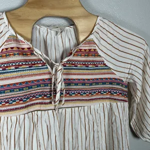 Savanna Jane Size Large Embroidered Boho Peasant Top Tie Festival Hippie Blouse‎ thumbnail 2