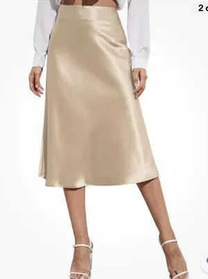 Zara A-line Beige Satin Midi Skirt. Size S thumbnail 1